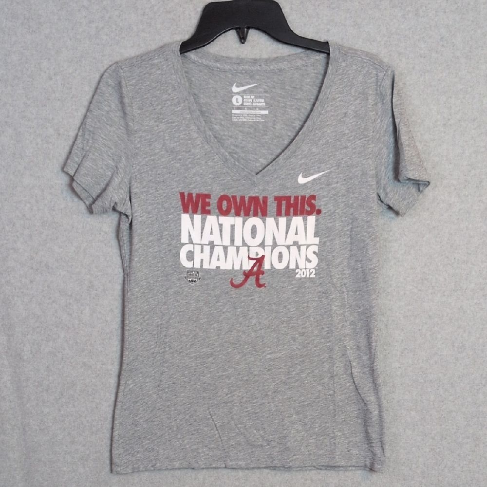 Nike Alabama We Own This National Champions 2012 Gray V Neck Tee Women's L
